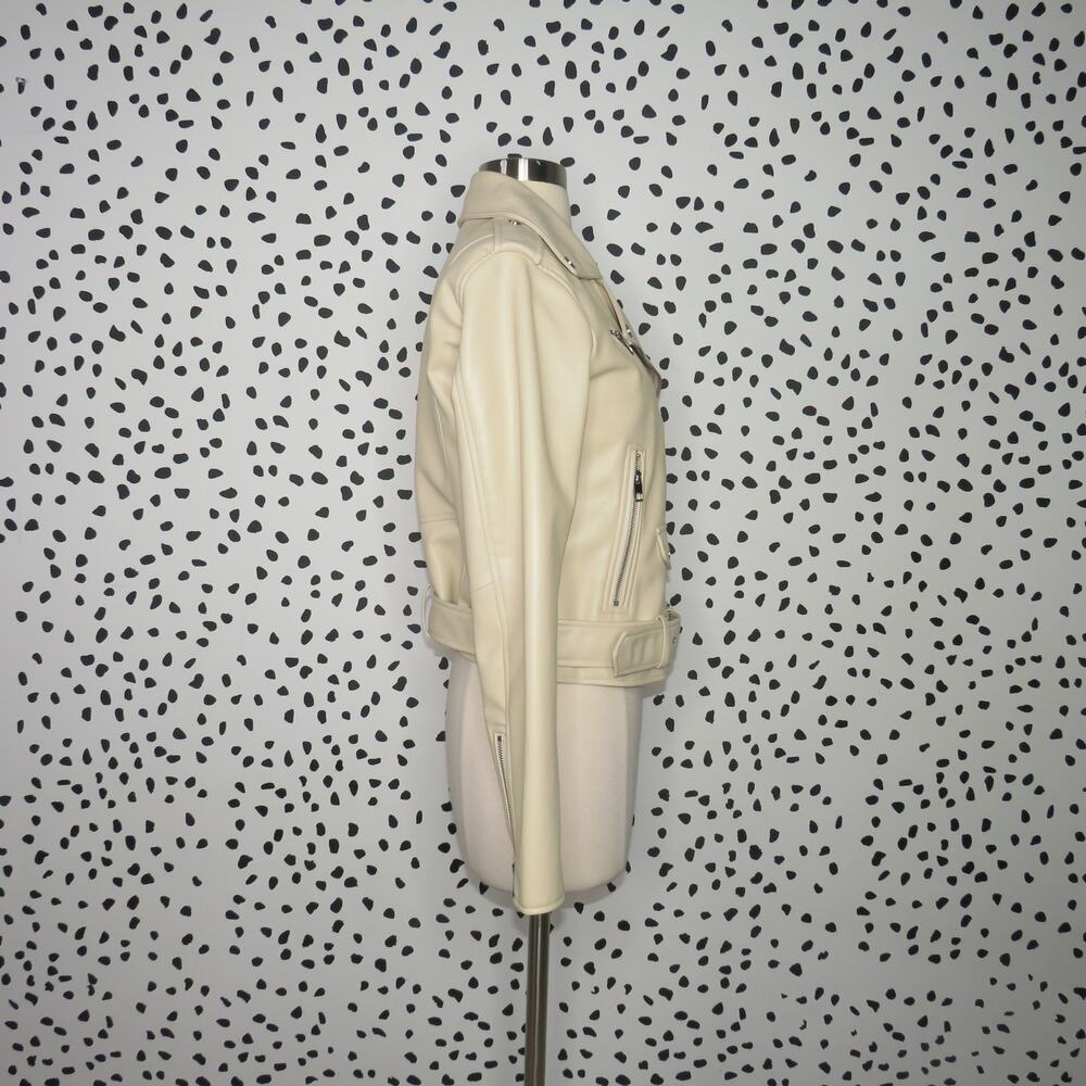 Zara Cream Faux Leather Belted Moto Jacket - Picture 5 of 11